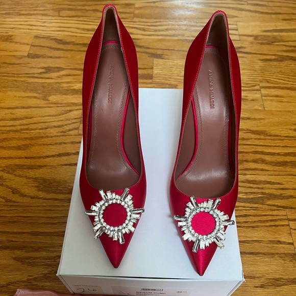 AMINA MUADDI Begum Fuchsia embellished satin pumps in 40.5 - Picture 3 of 11